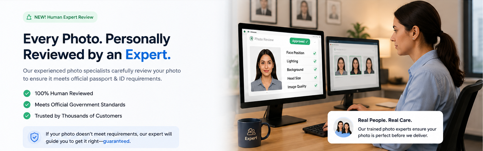 Every photo personally reviewed by a passport expert — 100% human reviewed, meets official government standards, trusted by thousands of customers.